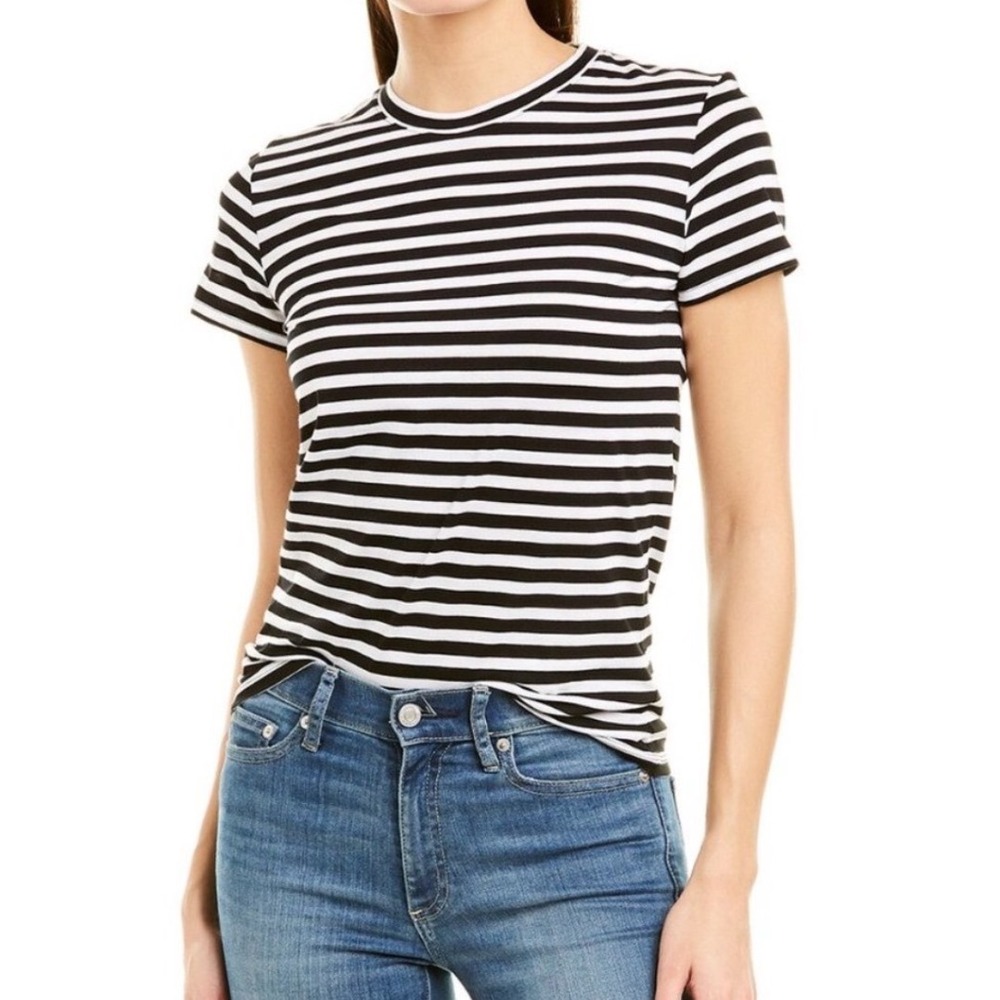 Vince Striped Cotton Short Sleeve Tee Small